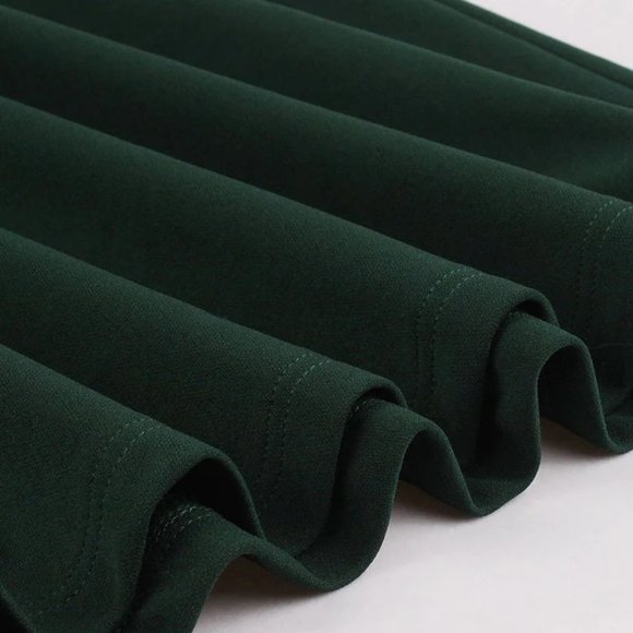 50s Vintage Dress Dark Green V Neck Short Sleeve - Picture 8 of 9